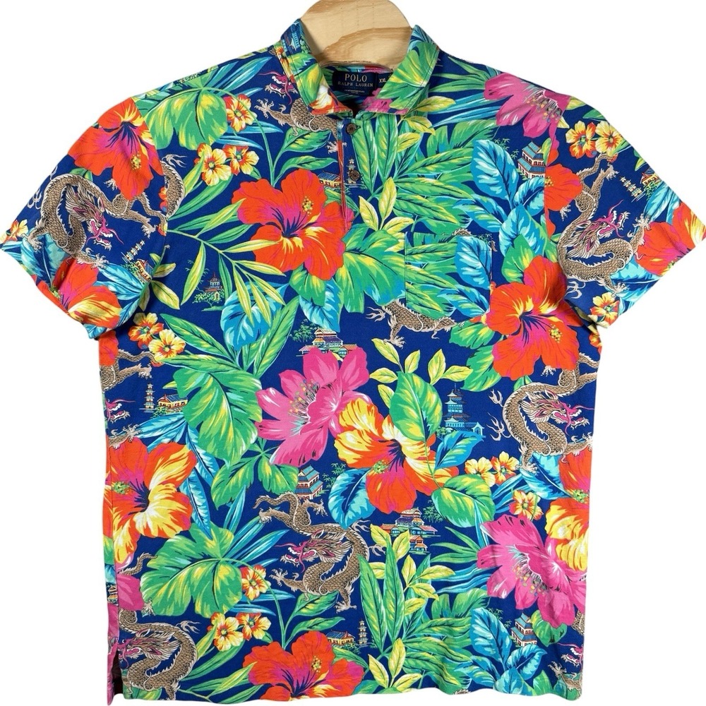 Polo Ralph Lauren Featherweight Mesh Chinese Dragon Floral Mens Shirt Size XXL‎